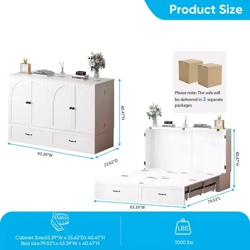 Letto Murphy Queen Size a Cassettone con Vano Contenitore e Ricarica, Materasso Opzionale
