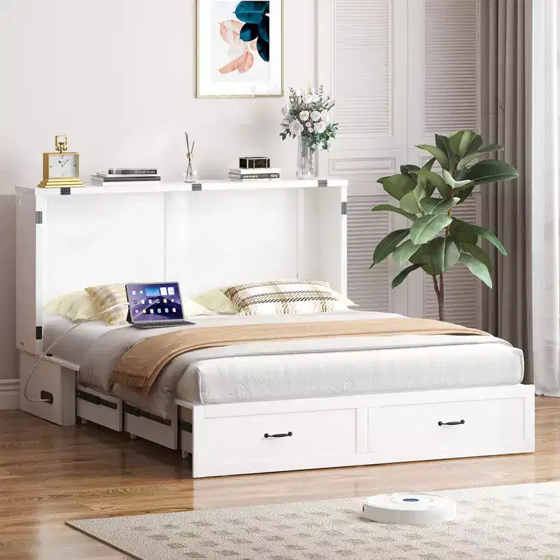 Letto Murphy Queen Size a Cassettone con Vano Contenitore e Ricarica, Materasso Opzionale