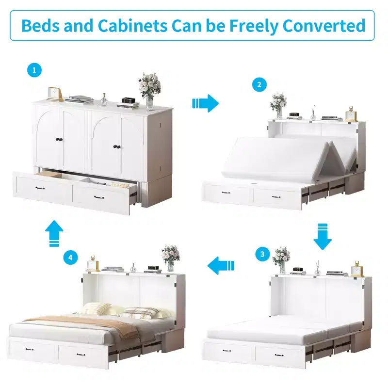 Letto Murphy Queen Size a Cassettone con Vano Contenitore e Ricarica, Materasso Opzionale