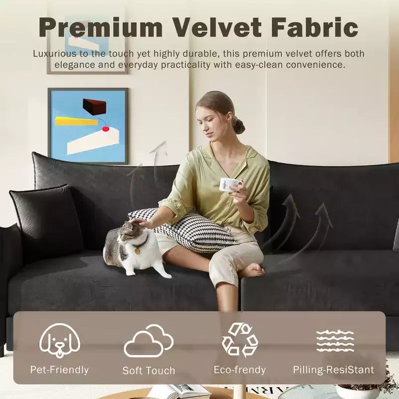 Divano moderno a 3 posti in velluto, divano letto estraibile king-size, divano letto convertibile 3-in-1 con 3 cuscini