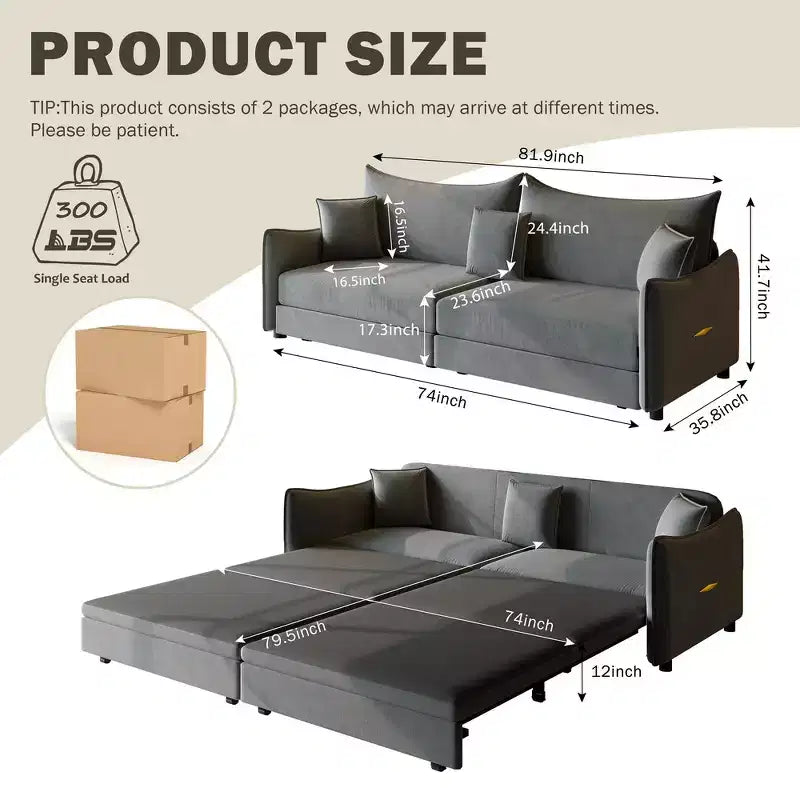 Divano moderno a 3 posti in velluto, divano letto estraibile king-size, divano letto convertibile 3-in-1 con 3 cuscini