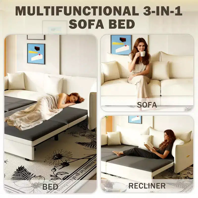 Divano moderno a 3 posti in velluto, divano letto estraibile king-size, divano letto convertibile 3-in-1 con 3 cuscini