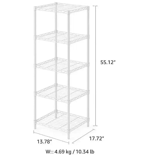 Scaffalatura a 5 ripiani in filo metallico, Scaffale piccolo da cucina regolabile in metallo per dispensa, 139,7 A x 45 L x 35 P cm