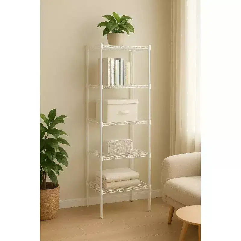 Scaffalatura a 5 ripiani in filo metallico, Scaffale piccolo da cucina regolabile in metallo per dispensa, 139,7 A x 45 L x 35 P cm
