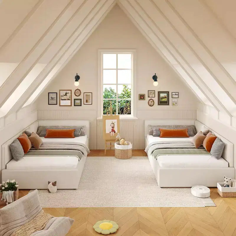 Letto a giorno singolo con cassetti contenitori, struttura letto angolare imbottita in velluto con sponde, grigio chiaro o beige