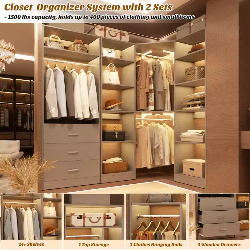 Sistema di organizzazione armadio autoportante con 3 cassetti