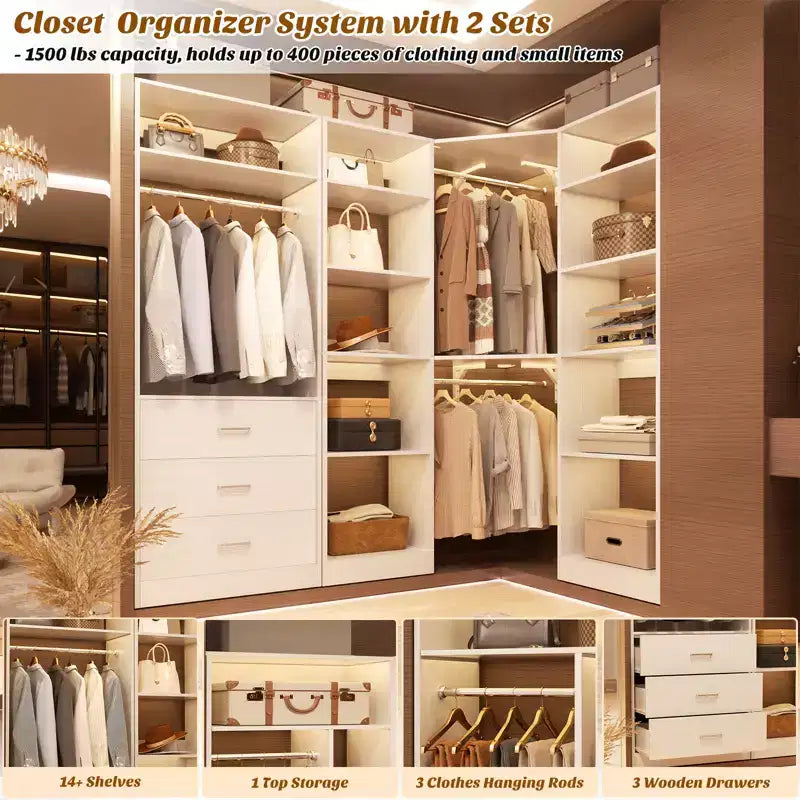 Sistema di organizzazione armadio autoportante con 3 cassetti