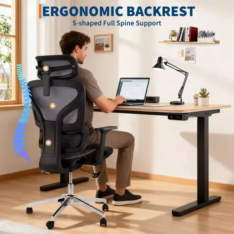 Sedia da Ufficio Ergonomica in Rete con Schienale Alto, Braccioli Regolabili 3D, Ruote Silenziose, Sedia da Scrivania Traspirante per Lunghe Ore di Lavoro, Studio