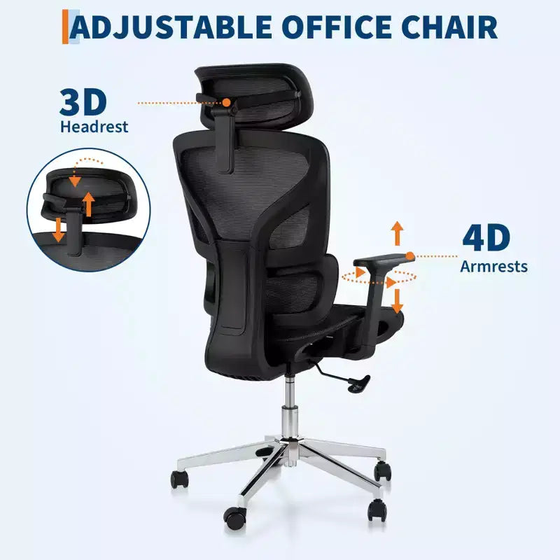 Sedia da Ufficio Ergonomica in Rete con Schienale Alto, Braccioli Regolabili 3D, Ruote Silenziose, Sedia da Scrivania Traspirante per Lunghe Ore di Lavoro, Studio