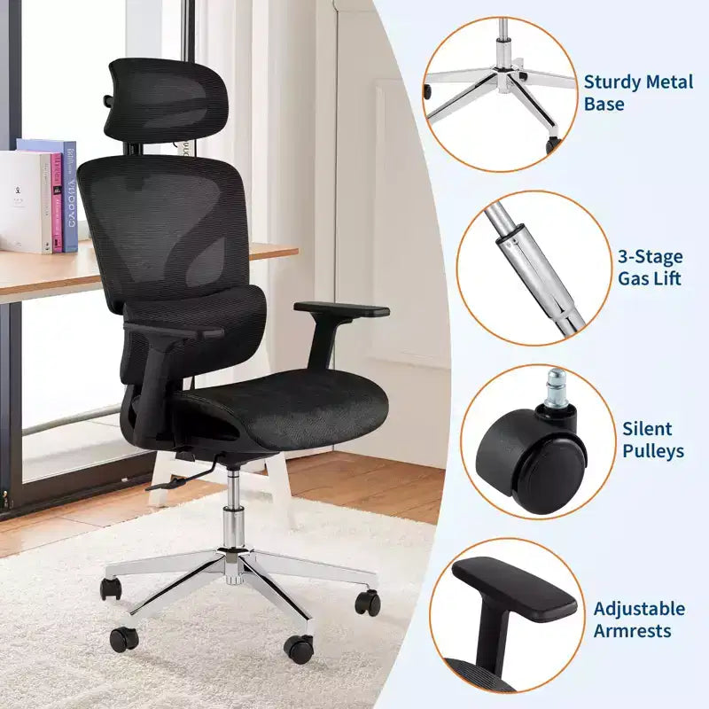 Sedia da Ufficio Ergonomica in Rete con Schienale Alto, Braccioli Regolabili 3D, Ruote Silenziose, Sedia da Scrivania Traspirante per Lunghe Ore di Lavoro, Studio