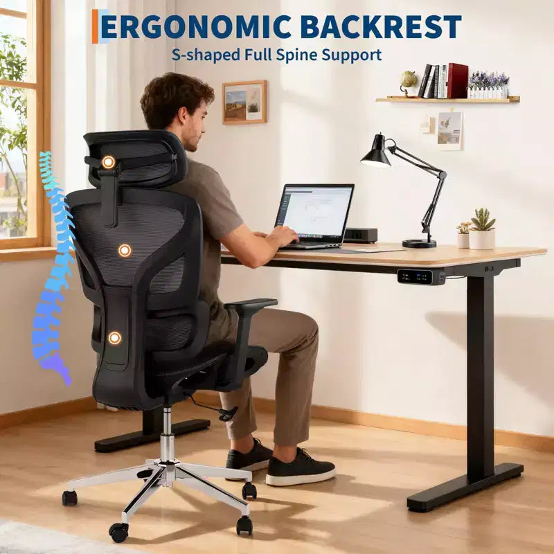Sedia da Ufficio Ergonomica in Rete con Schienale Alto, Braccioli Regolabili 3D, Ruote Silenziose, Sedia da Scrivania Traspirante per Lunghe Ore di Lavoro, Studio
