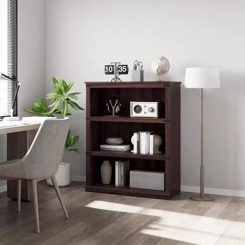 Libreria a 3 ripiani rustica: Scaffale basso in legno con contenitore aperto per soggiorno, ufficio o camera da letto, per esporre e organizzare.