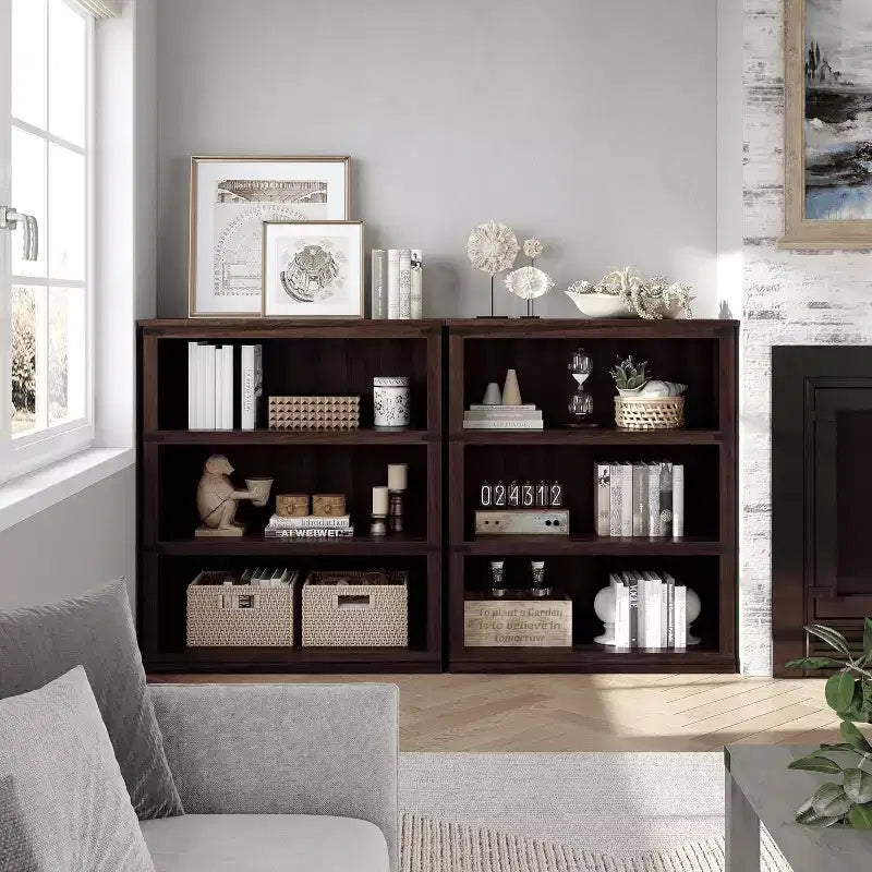 Libreria a 3 ripiani rustica: Scaffale basso in legno con contenitore aperto per soggiorno, ufficio o camera da letto, per esporre e organizzare.