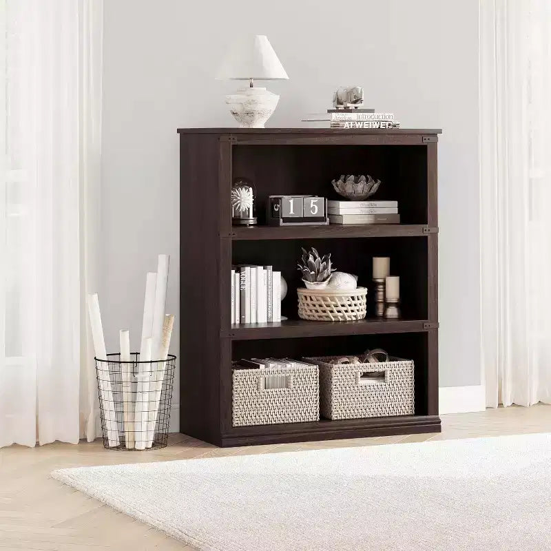 Libreria a 3 ripiani rustica: Scaffale basso in legno con contenitore aperto per soggiorno, ufficio o camera da letto, per esporre e organizzare.