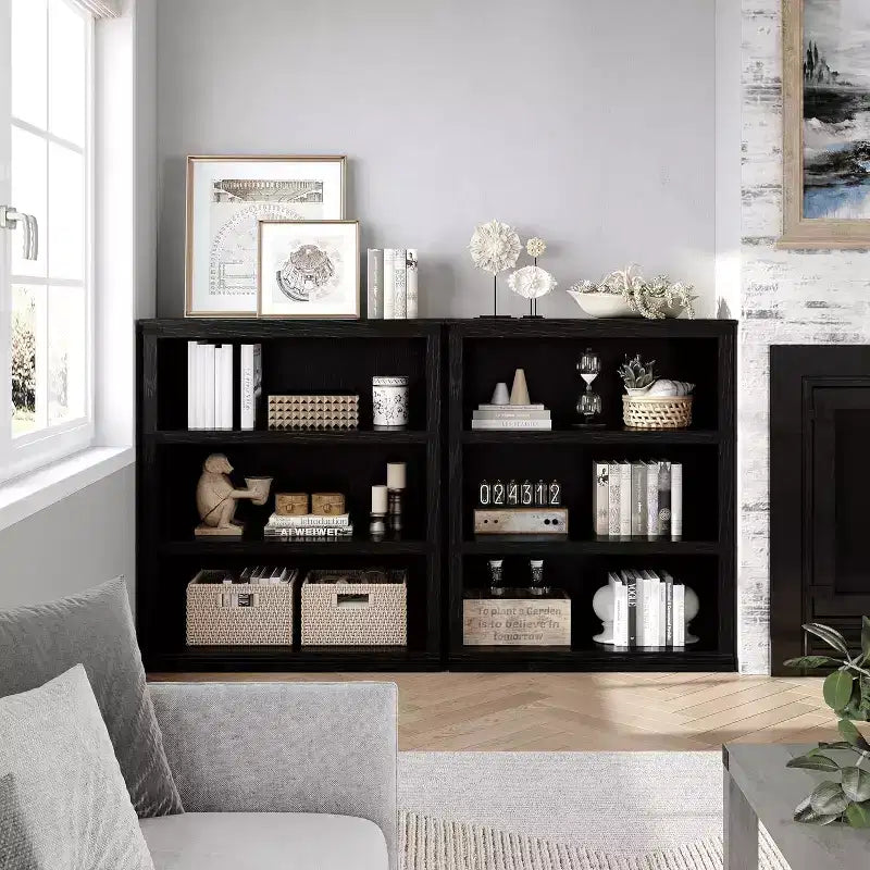 Libreria a 3 ripiani rustica: Scaffale basso in legno con contenitore aperto per soggiorno, ufficio o camera da letto, per esporre e organizzare.