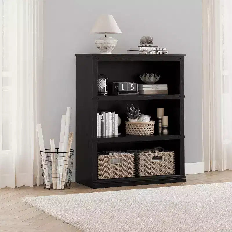 Libreria a 3 ripiani rustica: Scaffale basso in legno con contenitore aperto per soggiorno, ufficio o camera da letto, per esporre e organizzare.
