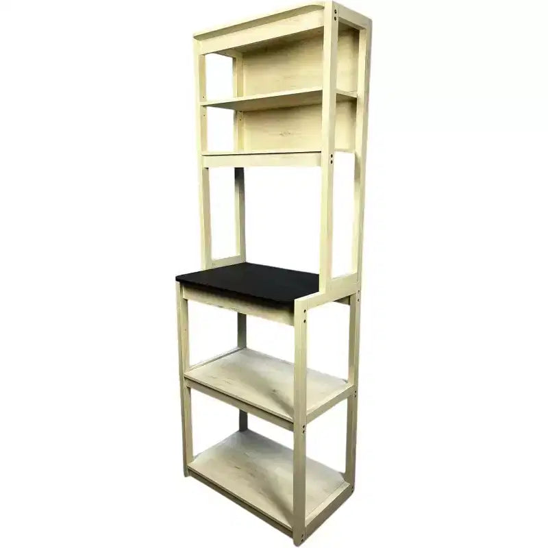 Scaffale da Panettiere a 5 Ripiani in Legno con Supporto per MicroondeScaffale Portaoggetti Autoportante per Cucina, Sala da Pranzo o Ufficio