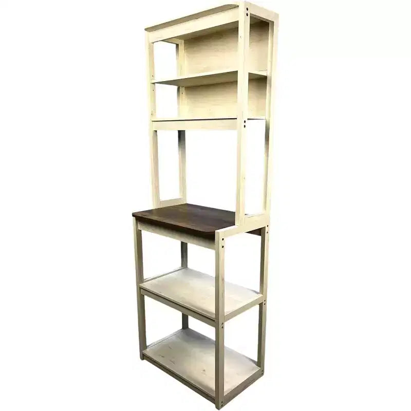 Scaffale da Panettiere a 5 Ripiani in Legno con Supporto per MicroondeScaffale Portaoggetti Autoportante per Cucina, Sala da Pranzo o Ufficio