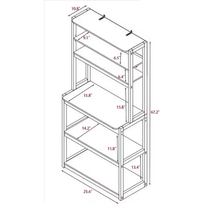 Scaffale da Panettiere a 5 Ripiani in Legno con Supporto per MicroondeScaffale Portaoggetti Autoportante per Cucina, Sala da Pranzo o Ufficio
