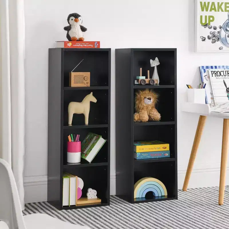 Torre multimediale a 8 ripiani, armadietto sottile per CD/DVD con ripiani regolabili, libreria espositiva alta e stretta per casa e ufficio