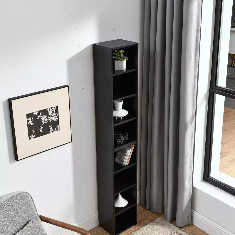 Torre multimediale a 8 ripiani, armadietto sottile per CD/DVD con ripiani regolabili, libreria espositiva alta e stretta per casa e ufficio