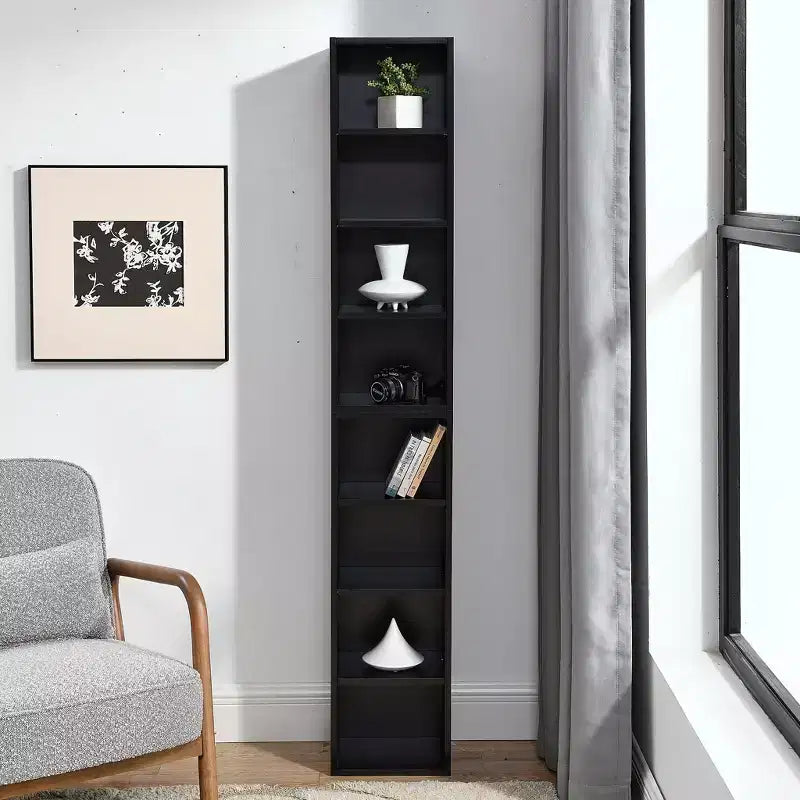 Torre multimediale a 8 ripiani, armadietto sottile per CD/DVD con ripiani regolabili, libreria espositiva alta e stretta per casa e ufficio